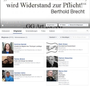 Herold nicht nur bei „Bürgerwehr Gerstungen", sondern auch bei Facebook-Gruppe „Bürgewehr Thüringen" mit NPD-Funktionären, Neonazi-Musikern und Kameradschaftsnazis