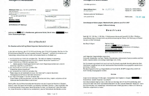 Beschluss des Amtsgerichtes Nordhausen zur Hausdurchsuchung und Strafbefehl gegen Manfred Keitel